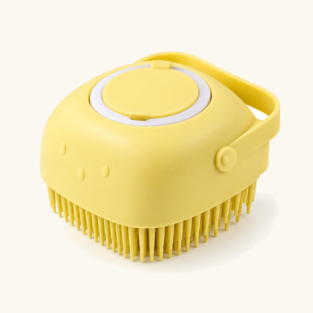Spoto BathFoam™ — Escova de Silicone com Dispensador de Champô — amarelo quadrada